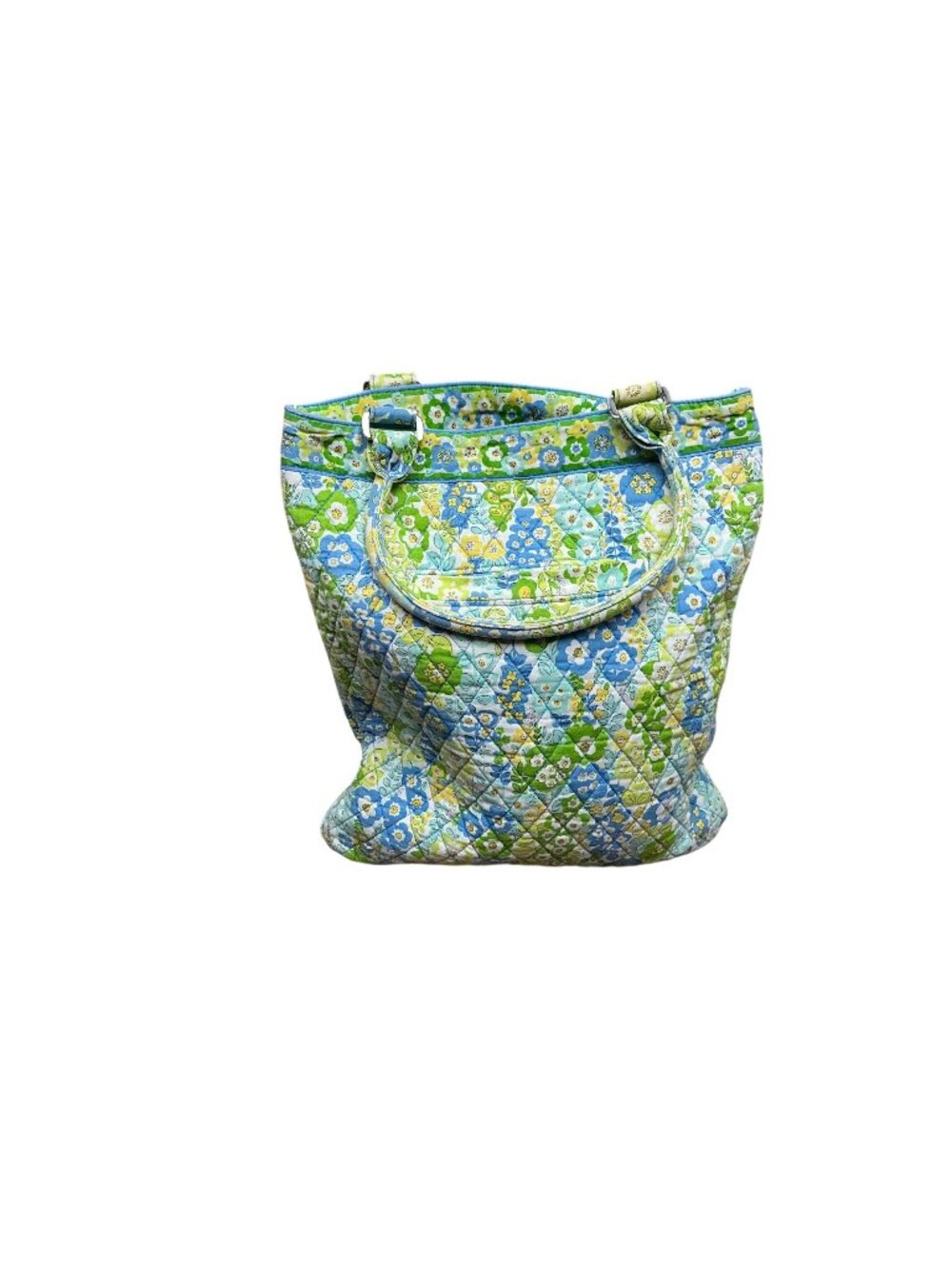 Vera Bradley Quilted Floral Tote Handbag Green Blue Shoulder Bag
